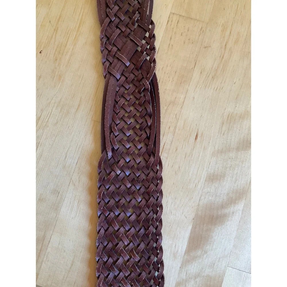 Express Vintage Woven Leather Belt Brown Braided Boho Wide Made in Turkey Small